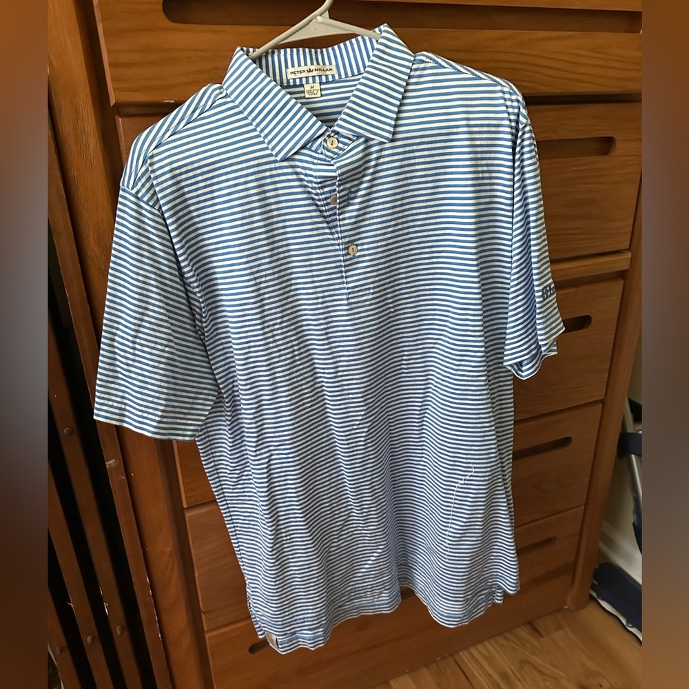 Peter millar polo size M blue and white strips